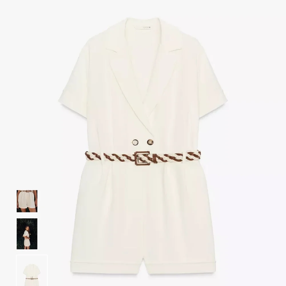 Zara Cream Romper with Braided Brown Belt - Picture 7 of 8